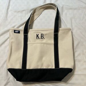 Lands' End Canvas Tote in Cream and Black with Monogram